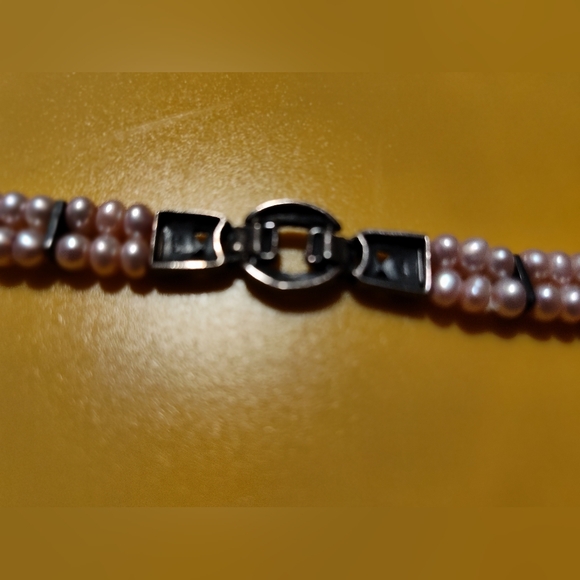 Vintage 925 double stranded pink pearl and marcasite bracelet - Picture 8 of 9